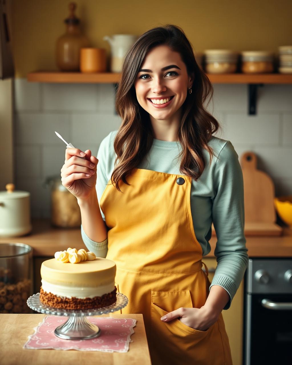 Abbie Louise Peters, owner of Bakes by Abbie Ltd, decorating a cake in her kitchen